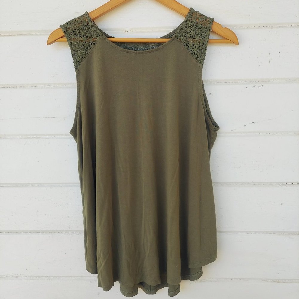Olive Green Crochet Back Tank Top Size XL